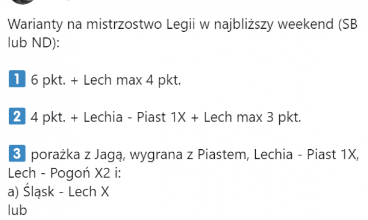 TRZY WARIANTY na zdobycie przez Legię mistrzostwa w najbliższy weekend